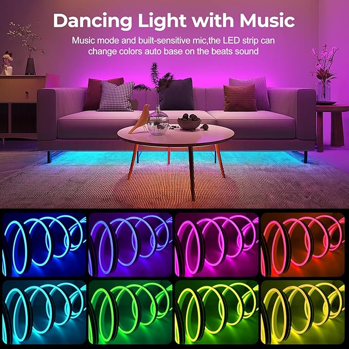 Neon Led Strip Light,32.8Ft Waterproof RGB Light Strip Control with Remote APP,24V Flexible DIY Silicone Lights,Multiple Mode Music Sync Gaming Led Neon Rope Lights for Party Home Indoor Outdoor Decor