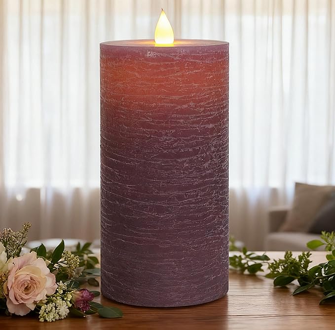 Flickering Flameless Candle with 3D Moving Flame, with Remote and Timer, Real Wax Candles, LED Pillar Water Ripples Battery Operated Candle for Wedding, Christmas, Home Decor (Purple)