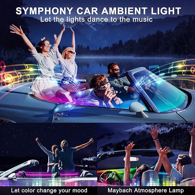 Dreamcolor Acrylic Interior Car LED Strip Light with Wireless APP, RGB 14 in 1 with 175 inches 593 Neon Car Ambient Lighting Kits, Dynamic Chasing Music Sync LEDs Fiber Optic Strip Lights for Car