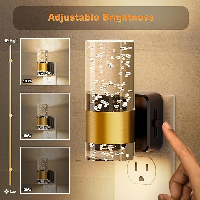 JandCase Night Light, Night Lights Plug into Wall,2 Pack 3000K Dimmable LED Night Light with Adjustable Brightness, Automatic Night Lights Plug in with Auto Light Sensor, for Bathroom Hallway Decor