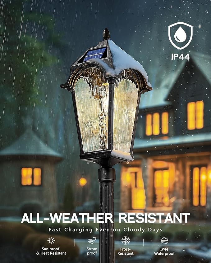 FEMILA Solar Lamp Posts Outdoor Lighting, 85.4" Aluminum Glass Outdoor Pole Lights, Dusk to Dawn Solar Street Light with Remote Control for Yard Garden Driveway, 4FYX95PL-SL BK