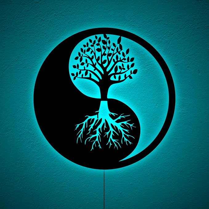 SAFESYZ Meditation Tree Wall Art with LED Lights, Yoga Room Decoration, Tree Inside Yin Yang Wall Sign, Yin Yang Decor, Home Office Decoration, Birthday Xmas Christmas Gifts, RGB 16 Colors Changing