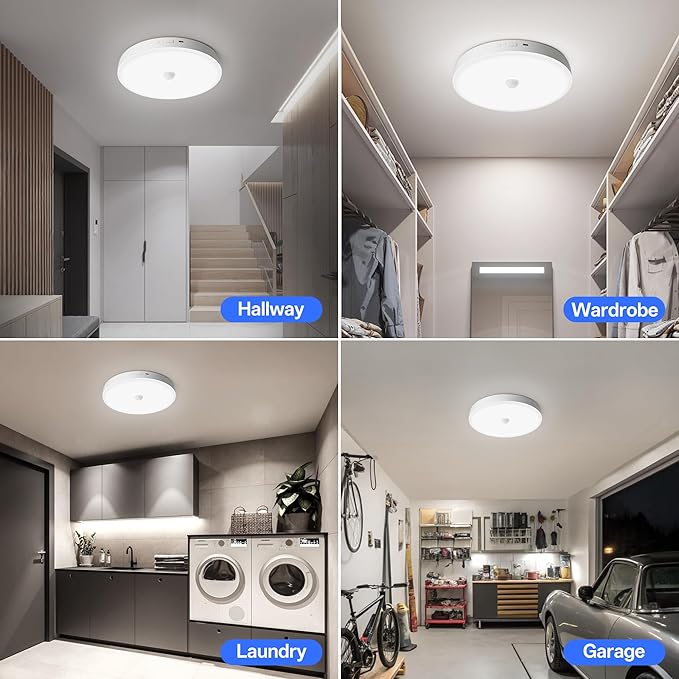 Homelist 2026 New 12000mAh Rechargeable Ceiling Light, Motion Sensor Ceiling Light with Remote, Battery Operated Closet Light for Shower, Garage, Porch, 6500K Cool White, 2 Pack