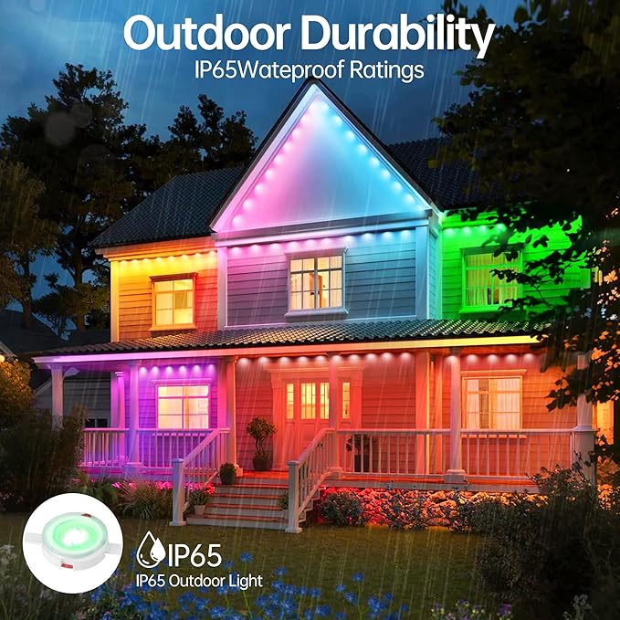 Permanent Outdoor Lights 250ft RGB+IC Outdoor String Lights App Control IP67 Waterproof,100 Scene Modes Decorations for Home,Christmas,Halloween,Holiday, Daily,Birthday Decor