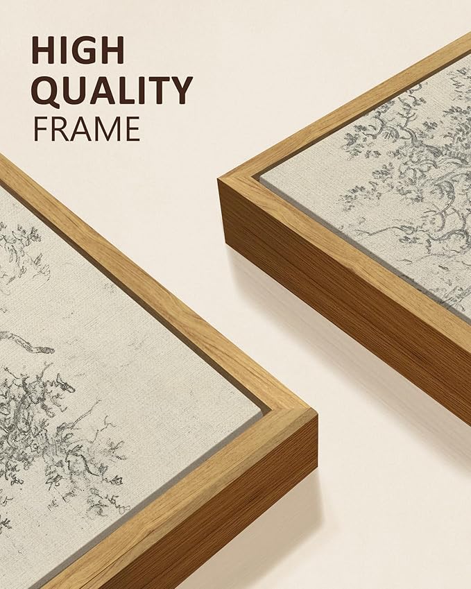 KUVIOKE Vintage Sketch Trees Drawings Farmhouse Wall Art for Living Room Bedroom Ready to Hang 8x16in3pcs Natural Framed