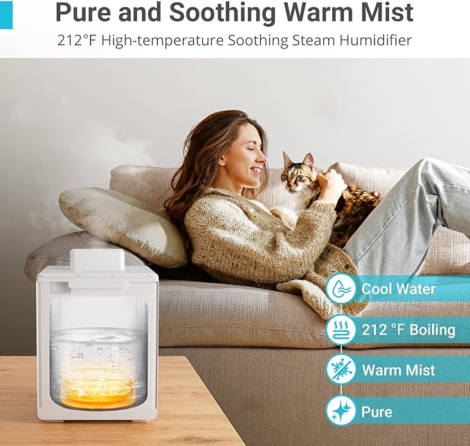 Stainless Steel Humidifier, 3L Warm Mist Humidifier, Easy Clean with Warm Steam Humidifier, Healthy Air Mist Humidifiers for Bedroom Living Room, with Sleep Mode and Auto-off Setting