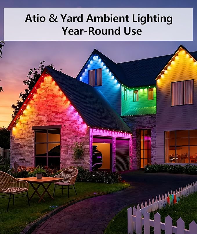 RGB Permanent Outdoor Lights, Smart APP & Remote Control, IP67 Waterproof, for Eaves, Patio, Yard, Party, Villa, 16 Million Colors & Scene Modes