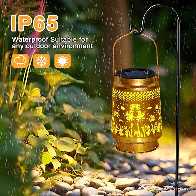 Solar Lanterns Outdoor Waterproof Hanging Solar Lights, Frog Garden Decor Birthday Gifts for Women Mom, Hanging Metal Garden Lights for Yard Patio Lawn Landscape Women Gifts Christmas Gifts