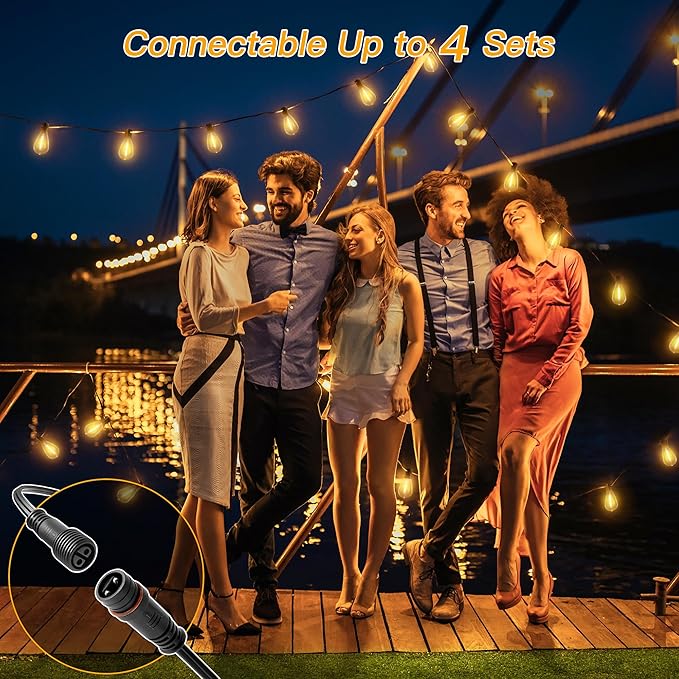 Ollny S11 Outdoor String Lights with Remote, 30 FT 3 Modes Dimmable Timers Waterproof Connectable Patio Lights, 15+1 LED Spare Bulb Dusk to Dawn Hanging Light for Indoor Porch Balcony Cafe