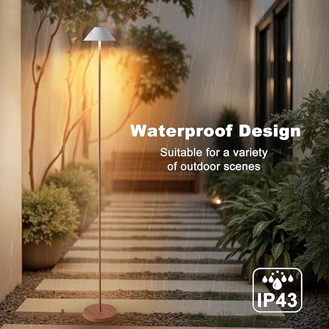 Rechargeable Floor Lamp for Indoor/Outdoor, Cordless Tall Standing Lamp with 3 Color Temps & Dimmable, IP43 Waterproof, Adjustable Height 16-59 Inch, LED Floor Lamp for Living Room, Patio(Wood Grain)