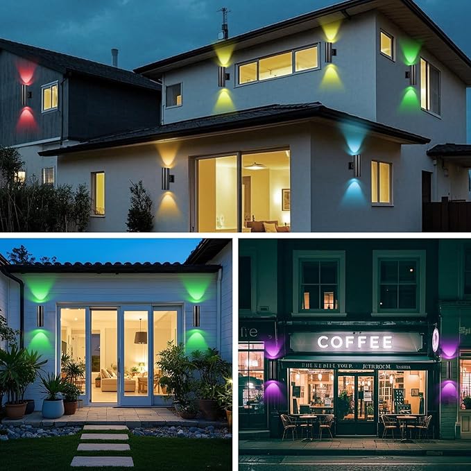 RGBCW Outdoor Wall Light 4 Pack, Smart Porch Light Dusk to Dawn Lighting with Remote Control, WiFi Outdoor Wall Sconce, Compatible with Alexa, Exterior Lights for House Porch Garage