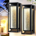 16'' LED Outdoor Wall Lights 2 Packs, 3000K Porch Lights Outdoor Sconce Lights with Water Ripple Glass, Modern Exterior Lighting Fixtures Outdoor Lantern, Outside Lights for House Garage Patio, Black