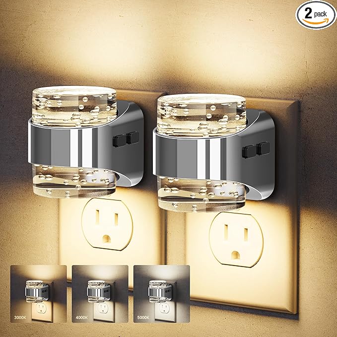 JandCase LED Night Light, Bubble Night Lights Plug into Wall, [2 Pack]Night Light3000K/4000K/5000K & 3 Brightness Levels, Dimmable Nightlight with Dusk to Dawn Sensor for Bathroom Hallway Bedroom