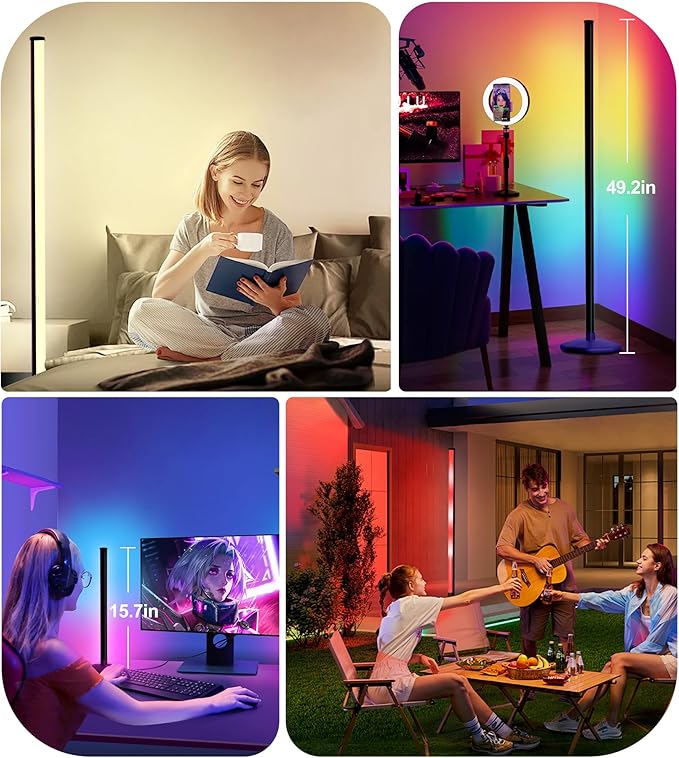 LanSuper Corner Floor Lamp,Smart RGB LED Corner Lamp with Luminous Base,21W 1800LM Bright Floor lamp with APP&Remote,LED Floor Lamps with Music Sync&16 Million Color,Ambient Lighting-Black