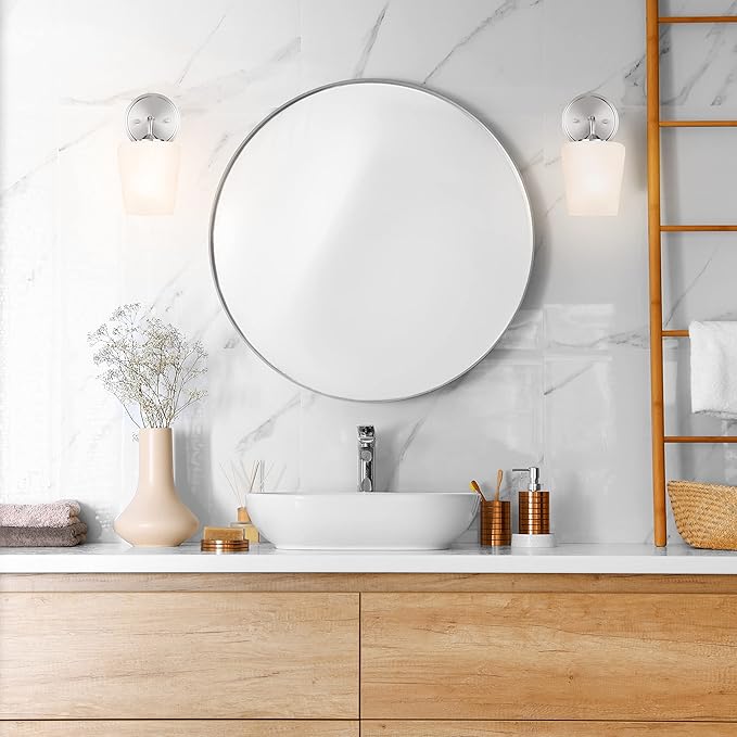 Design House 589283 Stasia Wall Light Sconce with Frosted Glass Tapered Shade for Bathroom Bedroom Entryway, Satin Nickel