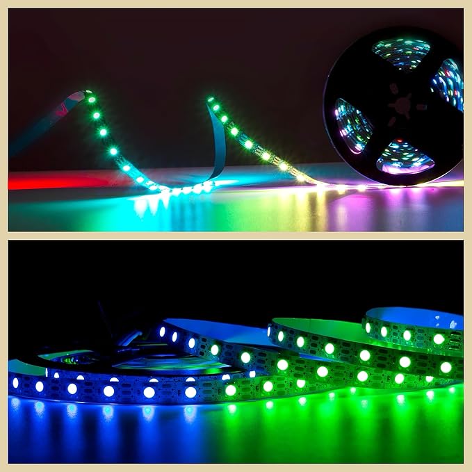 WS2812B LED Strip Individual Addressable Light 16.4FT 60Pixels/m 300Pixels Dream Color SMD 5050 LED Pixel RGB Strip IP67 Waterproof DC5V (White PCB)
