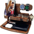 Gifts for Men Boyfriend Dad Husband Him Wood Phone Docking Station Nightstand Organizer for Men (Walnut)