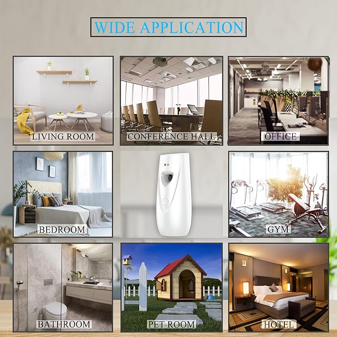 Automatic Air Fragrance Dispenser Home Wall-mounted Aerosol Spray Air Freshener for Home Offices Schools Restaurants Hotels Commercial Place (White 1103)