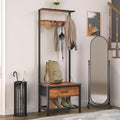LUMTOK Hall Tree with Shoes Bench, Small Coat Rack with Fabirc Drawer and Shelf for Bedroom, 4-in-1 Entryway Organizer with Shoes Stool for Living Room, Entryway, Closets (Rustic Brown) (Brown, Small)