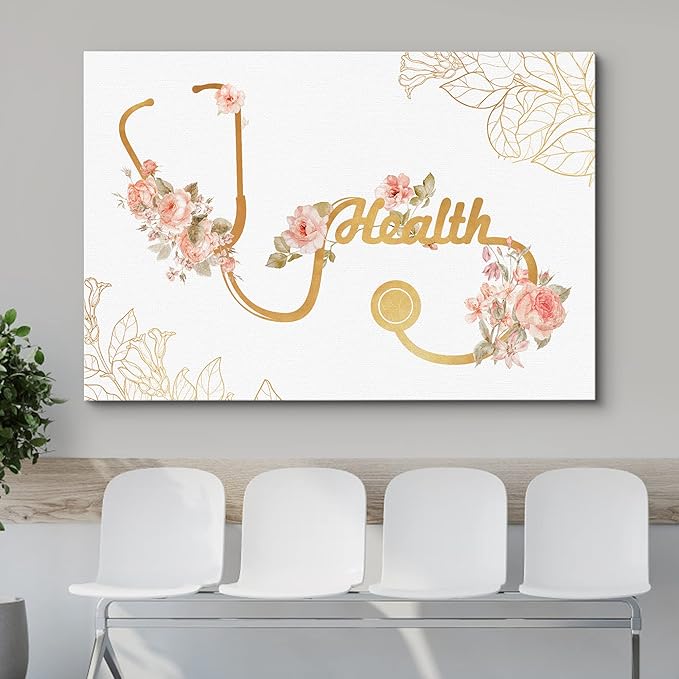 wall26 Canvas Print Wall Art Doctor Stethoscope Pastel Rose Flowers Medical & Hospital Health Illustrations Modern Art Floral Botanical Colorful Decorative for Living Room, Bedroom, Office - 32"x48"