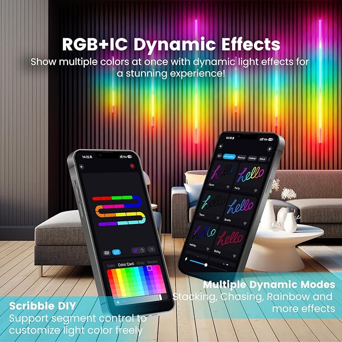 6 Pcs RGB+IC Recessed Lighting for Acoustic Wall Panels, Alexa Compatible RGB Wall Lights for Acoustic Wood Slat Panel, Smart WiFi Self-Adhesive LED Recessed Lights for Slat Decor (2*25+2*35+2*54in)