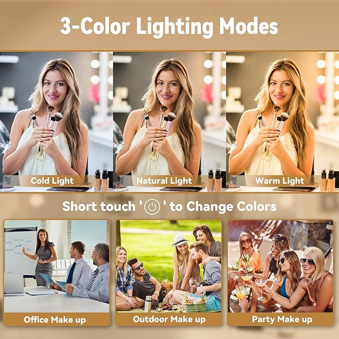 Hasipu 31"x22" Vanity Mirror with Lights, Makeup Mirror with Lights and Magnification, Hollywood Mirror with 3 Color Modes, LED Make up Mirror, Light up Mirror with USB & Type-C Charging