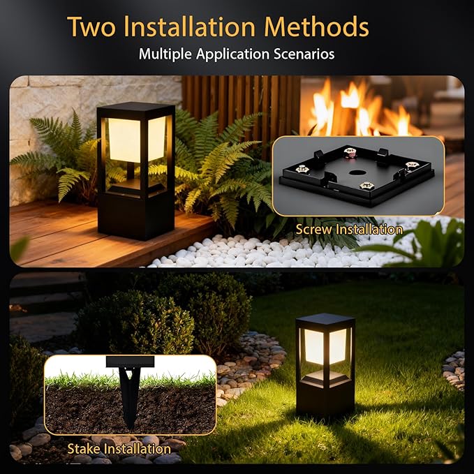 Solar Floor Lamp Outdoor Waterpoorf, Modern Die-cast Aluminum Led Lanterns for Patio Porch, Bollard Landscape Lighting for Garden Yard Walkway, Remote Control, 3CCT, Dusk to Dawn (4 Pack)