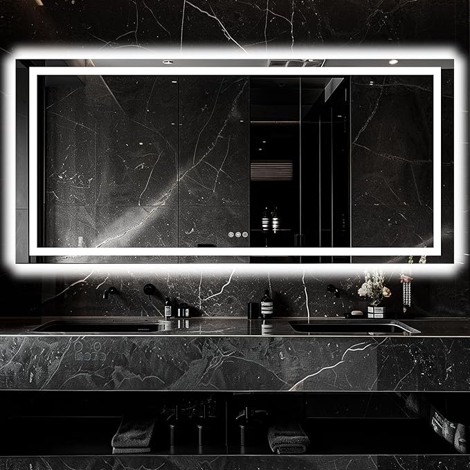 LED Bathroom Mirror, 72"x32" with Frontlit and Backlit Anti-Fog Mirror with Lights LED Vanity Mirror for Bathroom 3 Colors Temperature & Dimmable Bathroom Mirror with HD Tempered Glass