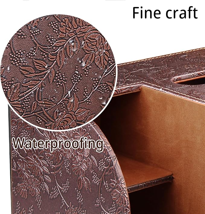 Leather Square Tissue Box Cover with Storage Tray,Cube Tissue Box Holder,Modern Facial Paper Organizer with Remote Control Holder for Bathroom,Vanity Countertop,End Table NightStand Home Office