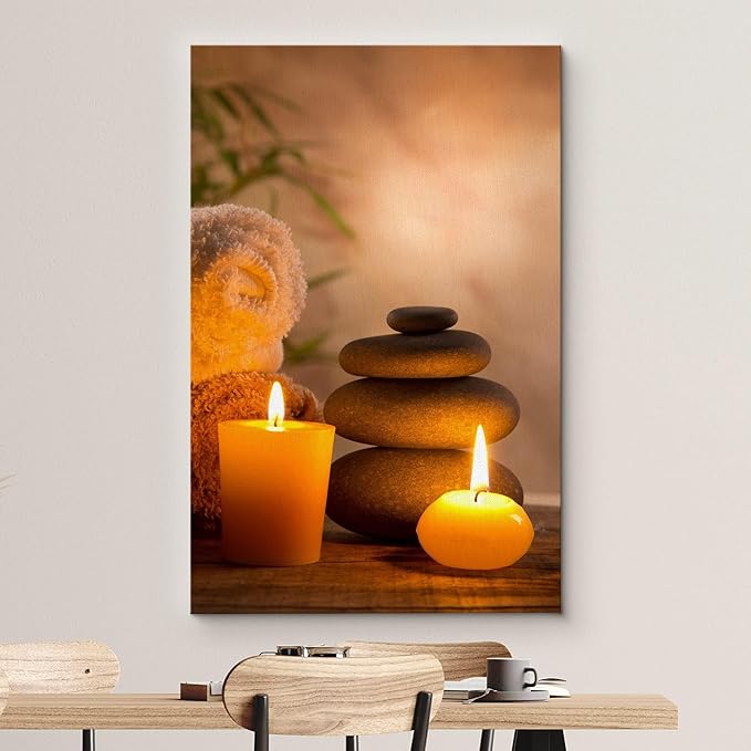 wall26 Canvas Print Wall Art Massage Stones with Atmospheric Candles Floral Nature Photography Zen Scenic Relax/Calm Multicolor for Living Room, Bedroom, Bathroom, Office - 16"x24"