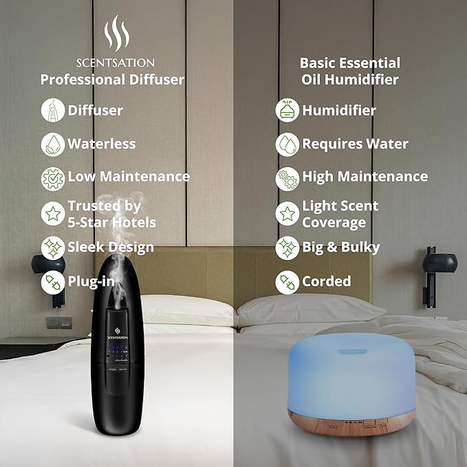 Plug-in Essential Oil Diffuser - Silent & Waterless Aromatherapy - Cold Air Diffusion, Wide Area Coverage up to 500 SqFt - Ideal for Home, Office, Spa (Plug-in Diffuser - Black)