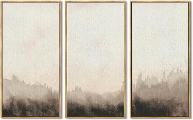KUVIOKE Abstract Wall Art Minimalism Gray Ink Painting Modern Landscape Artwork for Bedroom living Room Dining room Kitch 8x16in3pcs Natural Framed