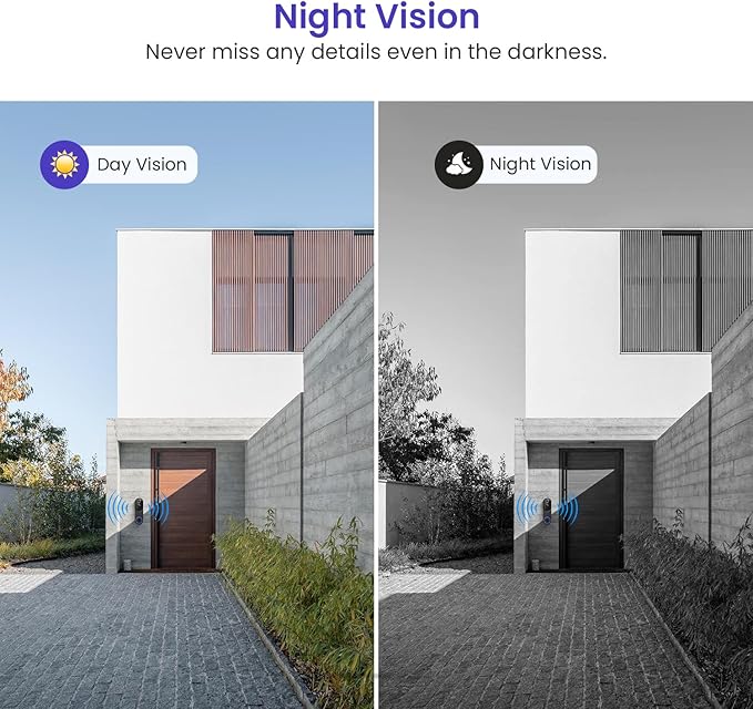 1080p Smart Wi-Fi Doorbell Camera with Doorbell Receiver, AI Motion Detection, Night Vision, Cloud Storage, 2 Way Audio, Battery Powered, 2.4GHz Wi-Fi Only