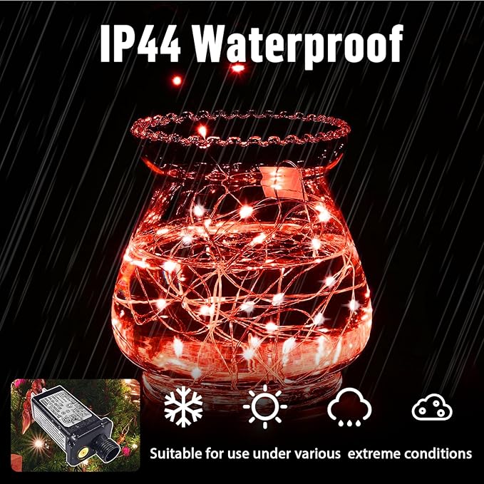 LAMPHOME Valentine's Day Red Fairy Lights Plug in, 33Ft 100 LEDs Waterproof Twinkle Firefly Lights, Starry String Lights for Galentine's Day Wedding Indoor Outdoor Christmas Patio Garden