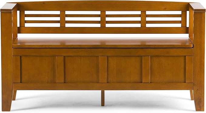SIMPLIHOME Adams Entryway Storage Bench - 48 inch Wide Solid Wood Hallway Seat in Light Avalon Brown, Contemporary Bench for Entryway or Living Room with Lift-Up Lid and Spacious Storage