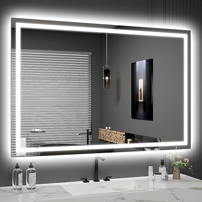 LED Mirror for Bathroom 60x40 Lighted Bathroom Vanity Mirrors with Lights, Brighter Frontlit and Backlit Anti-Fog Mirror, Tempered Glass, Dimmable 3 Colors Light Modes, Memory Function