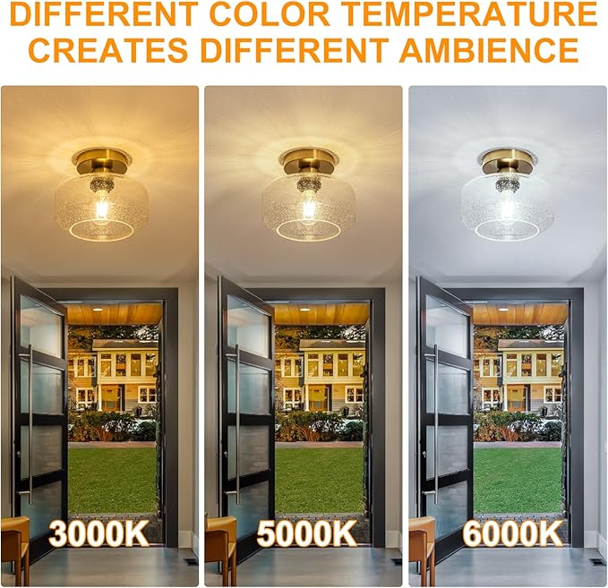 Tbaoinal Semi Flush Mount Ceiling Light Seeded Clear Glass Shade Matal Base, Inclede 900 LM LED Bulb, Low-Profile for Kitchen/Hallway/Entryway/Bathroom,Bronze Color