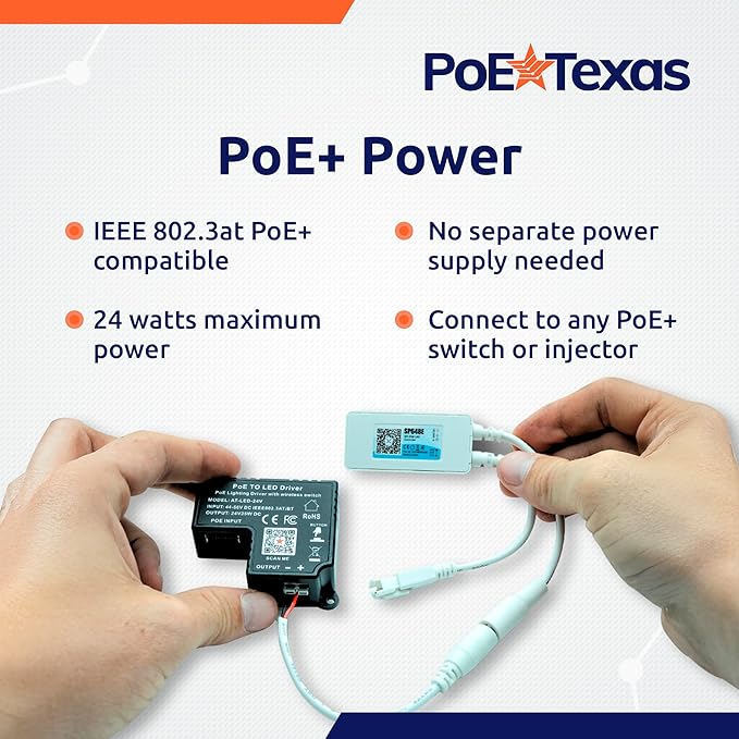 PoE Texas RGB LED Strip Lighting Kit - Plug & Play PoE Driver with COB LED Strip - Wireless Light Switch & App Control - Individually Addressable Color Changing Dotless Lights for Home or Office
