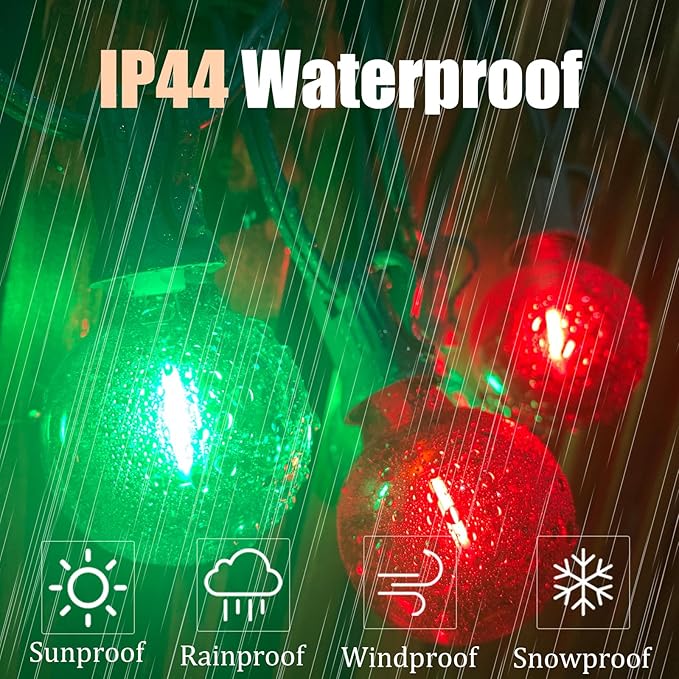 Abeja 50FT Multicolor Christma Lights Outdoor, Red/Green Christmas Lights with 25 LED Colorful Bulbs(2 Spare), Outside Christmas Hanging Light for Tree Roofline Holiday Party