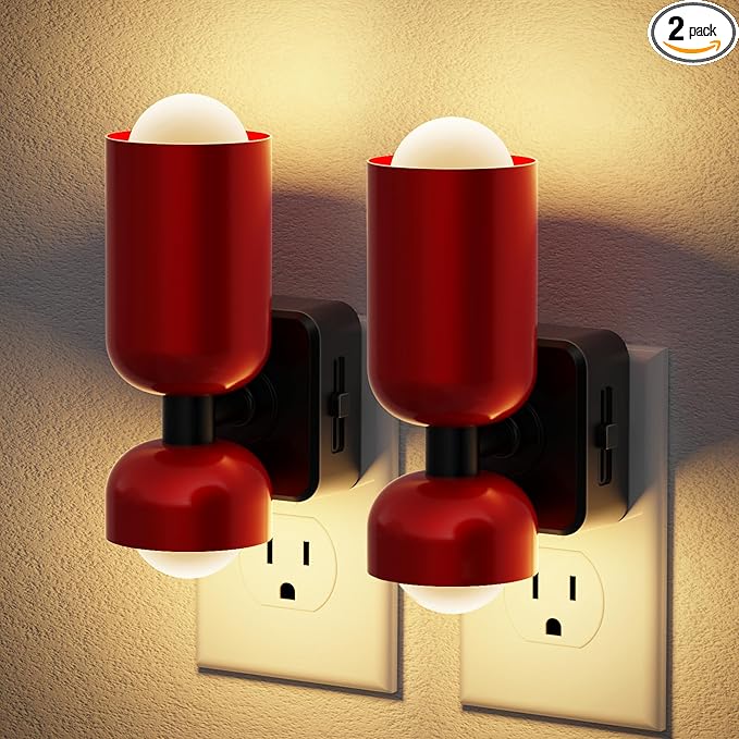 JandCase Night Light, Night Lights Plug Into Wall, 3000K Warm White, 0-100LM Adjustable Brightness, Dusk to Dawn Sensor, 2 Pack Plug in Night Light for Bedroom, Stairway, Bathroom, Hallway