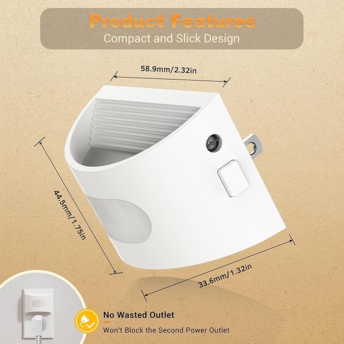 JandCase Motion Sensor Night Light, Night Lights Plug into Wall, Dusk to Dawn Sensor Nightlight with Motion Activated, 30/60/100lm Brightness Dimmable, 3000K Warm White, for Kids Bedroom Hallway