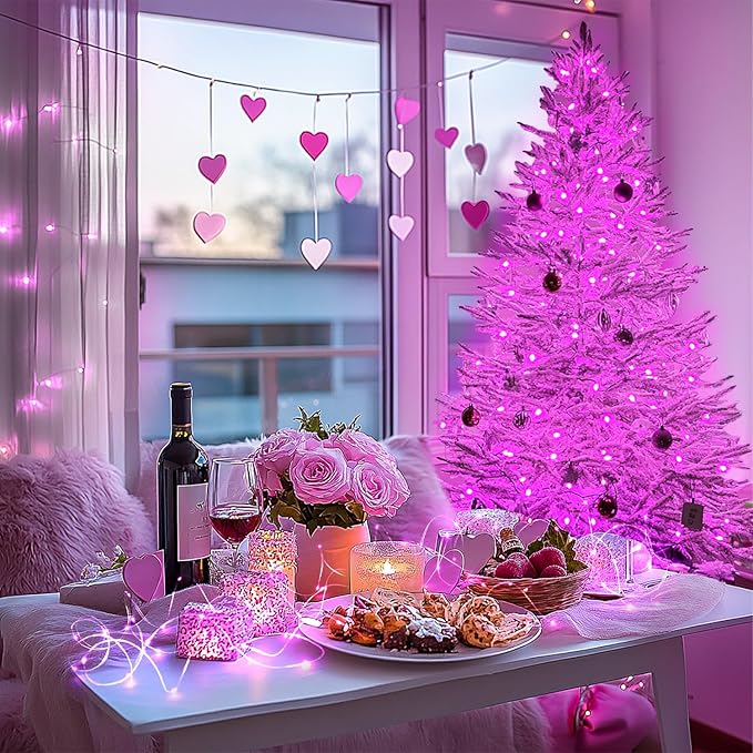 JMEXSUSS 200 LED Fairy Room Lights, 66 ft Pink Lights Outdoor Waterproof 8 Modes Pink String Lights Indoor with Wheel, Remote Control Twinkle Lights Plug in for Christmas Decor