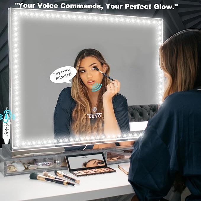 13ft/4M Voice-Activated Led Vanity Mirror Lights Kit Bendable NO Need to Cut Vanity Make-up Mirror Cloakroom Adjustable Flexible Strip Light Table Set with Dimmer Power