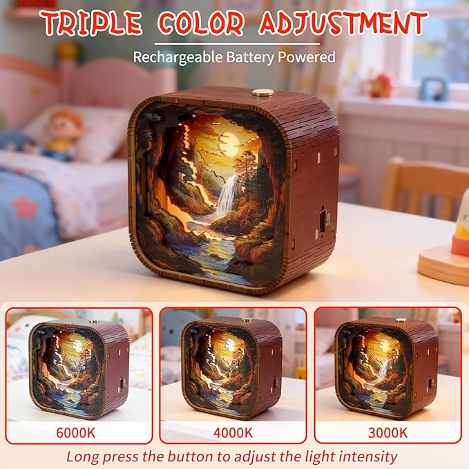 3D Wooden Puzzle Night Light DIY LED Art Lamp Kit for Adults Desk Decoration Creative Craft Model Table Ornament and Birthday Gift (Sunset Valley)