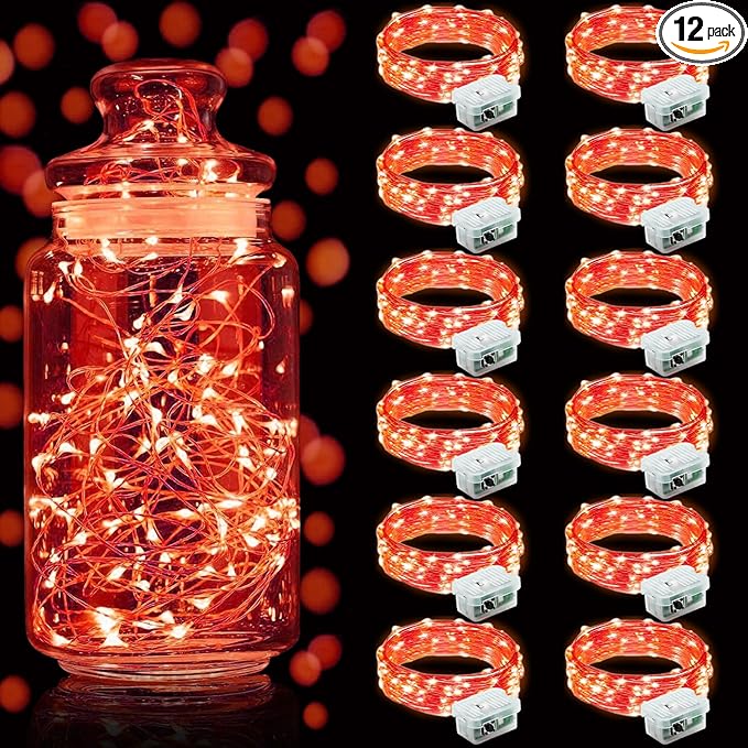 Aogist 12 Pack Fairy Lights 3 Modes 7ft 20 LED Waterproof,Battery Operated Silver Wire Firefly Starry Moon Mini String Lights for Mason Jars Christmas DIY Crafts Wedding Party Bedroom,Red