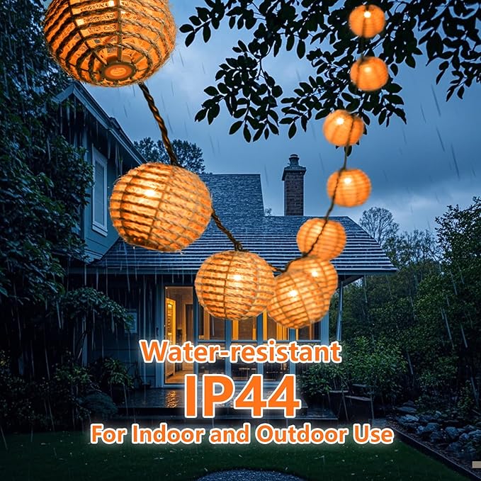 Outdoor-String-Lights-Waterproof, Boho String Lights for Patio, Garden, Porch, Balcony, Gazebo Decorative (Twine Ball)