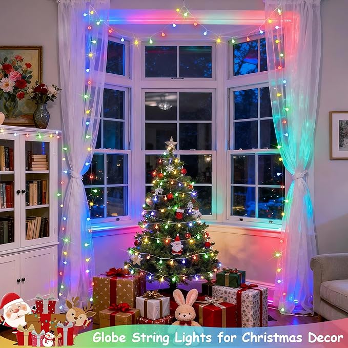 JMEXSUSS 100 LED Christmas Lights Indoor Plug in, 33ft 8 Mode Globe String Lights with Remote, Connectable Fairy Lights for Bedroom Room Tree Party Holiday Christmas Decoration (Multicolor)