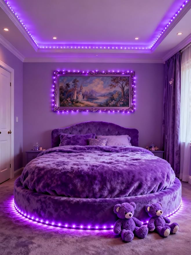 Purple Led Lights Strip Indoor Rope Lights Easy DIY Cuttable Strip Lights for Room Bathroom Living Room Kitchen Ceiling Wall Vanity Mirror Decor
