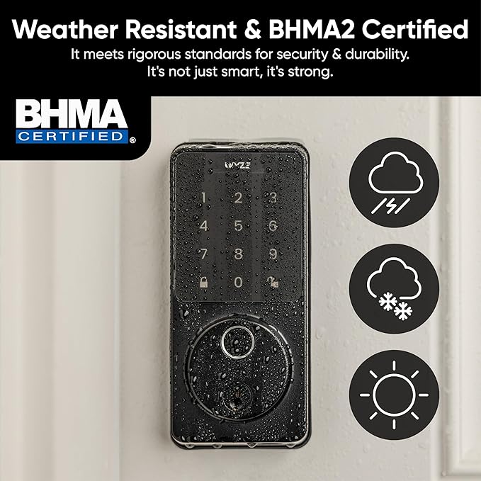 Wyze Auto-Lock Bolt v2, Fingerprint Keyless Entry Smart Lock, AI Learning Scanner with Wi-Fi Front Door Lock Deadbolt, Auto-Lock, 8 Months Battery, BHMA2, IP53, Anti-Peep Keypad, Backup Keys
