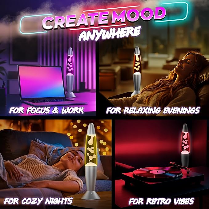 16" LED Liquid Motion Lamp with Remote Control – 17 Color Changing Decorative Mood Light for Bedroom, Living Room or Office – Dynamic Retro Sensory Lamp with 4 Modes for Relaxing Ambient Lighting
